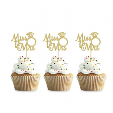 Hens Night Cupcake Toppers 12pack - Miss to Mrs Gold